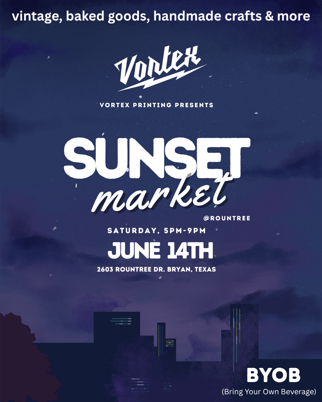 Sunset Market at Rountree Sponsored by Vortex logo