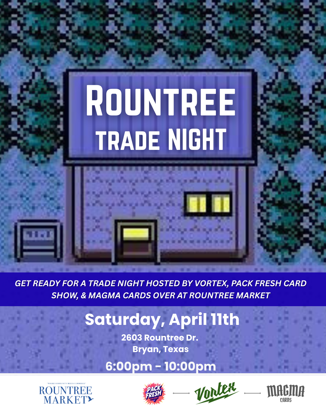 Vortex & Pack Fresh Card Show Present Pokemon TCG NIGHT at Rountree logo