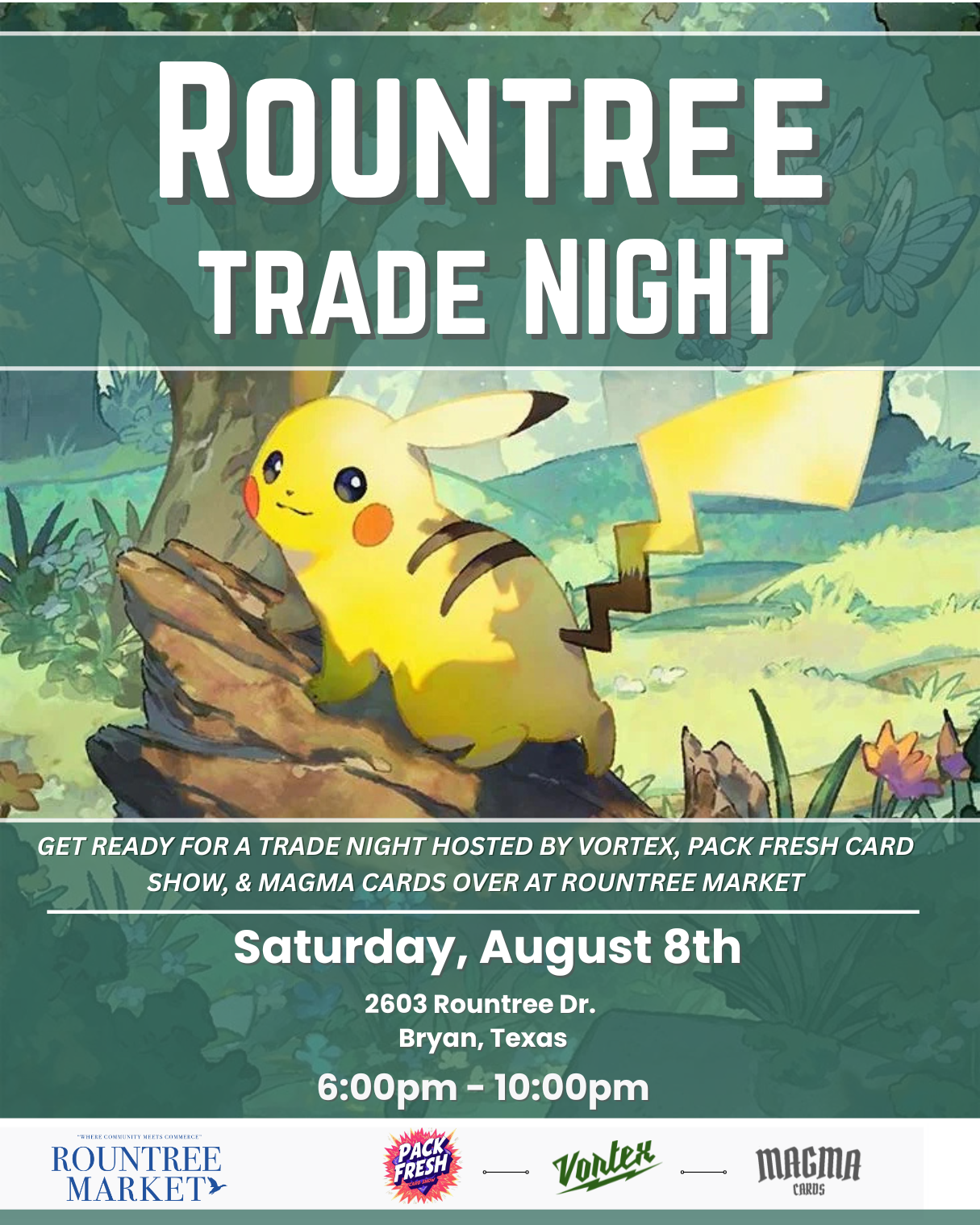 Rountree TCG NIGHT presented by Vortex, Pack Fresh Card Show & Magma Cards logo