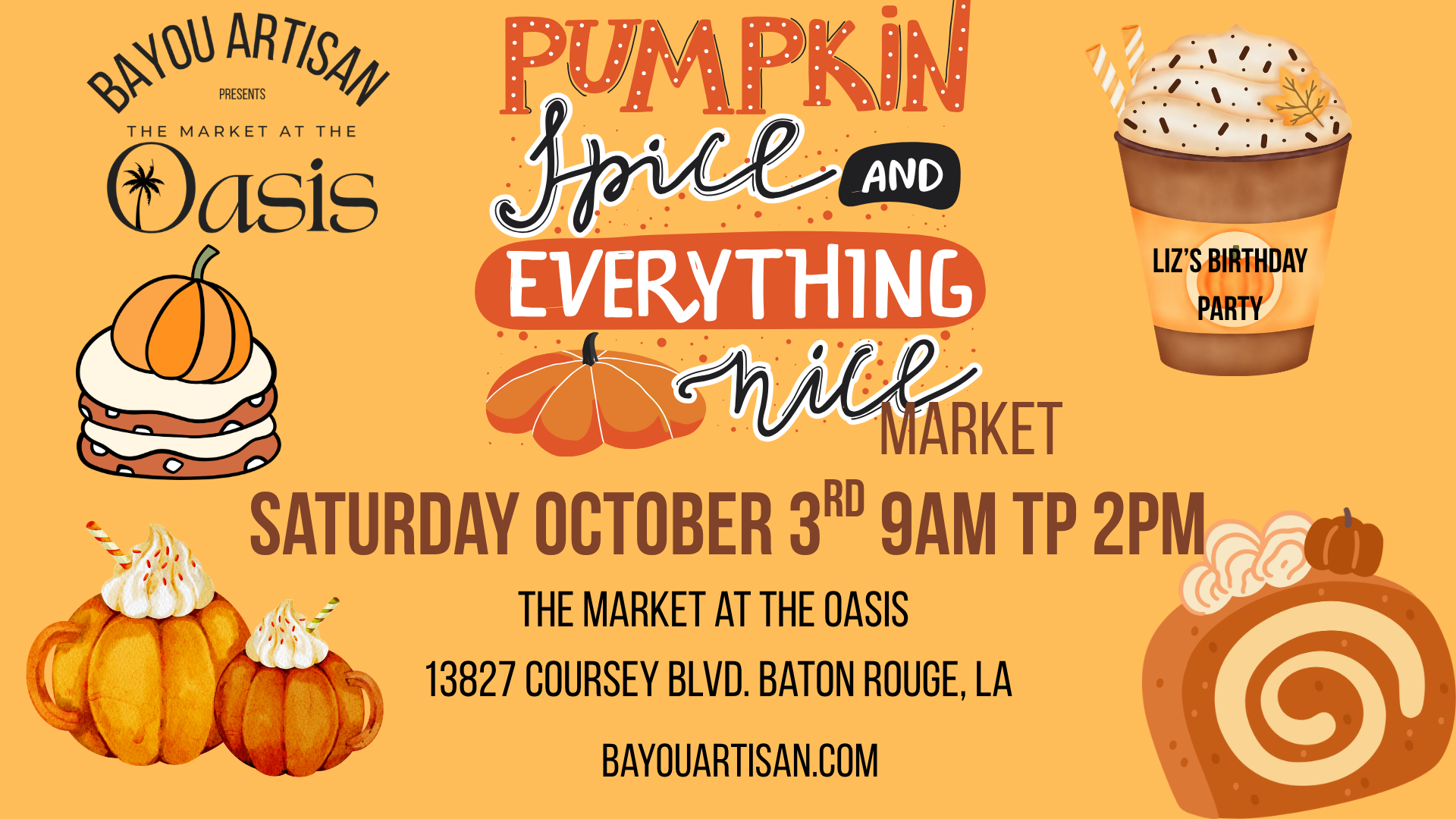 October 3rd 2026- Bayou Artisan present the Market at the Oasis logo