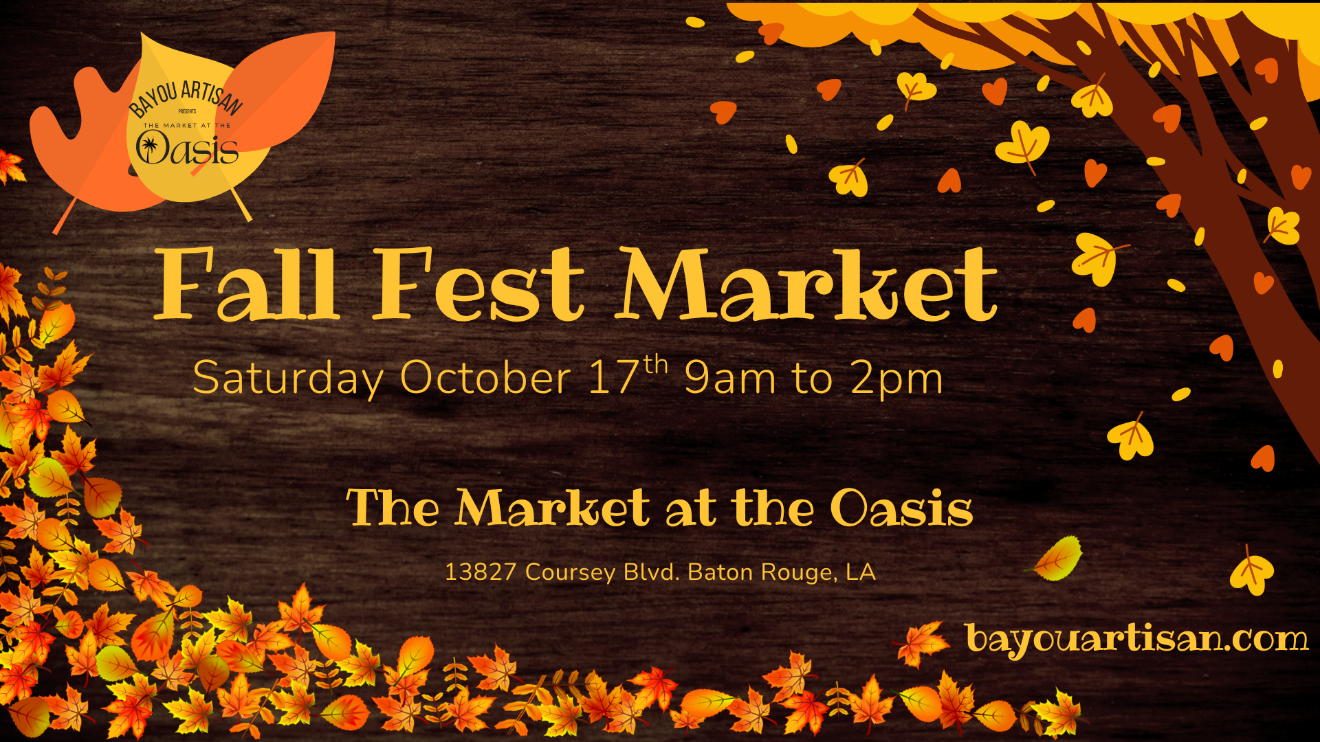 October 17th 2026- Bayou Artisan present the Market at the Oasis logo