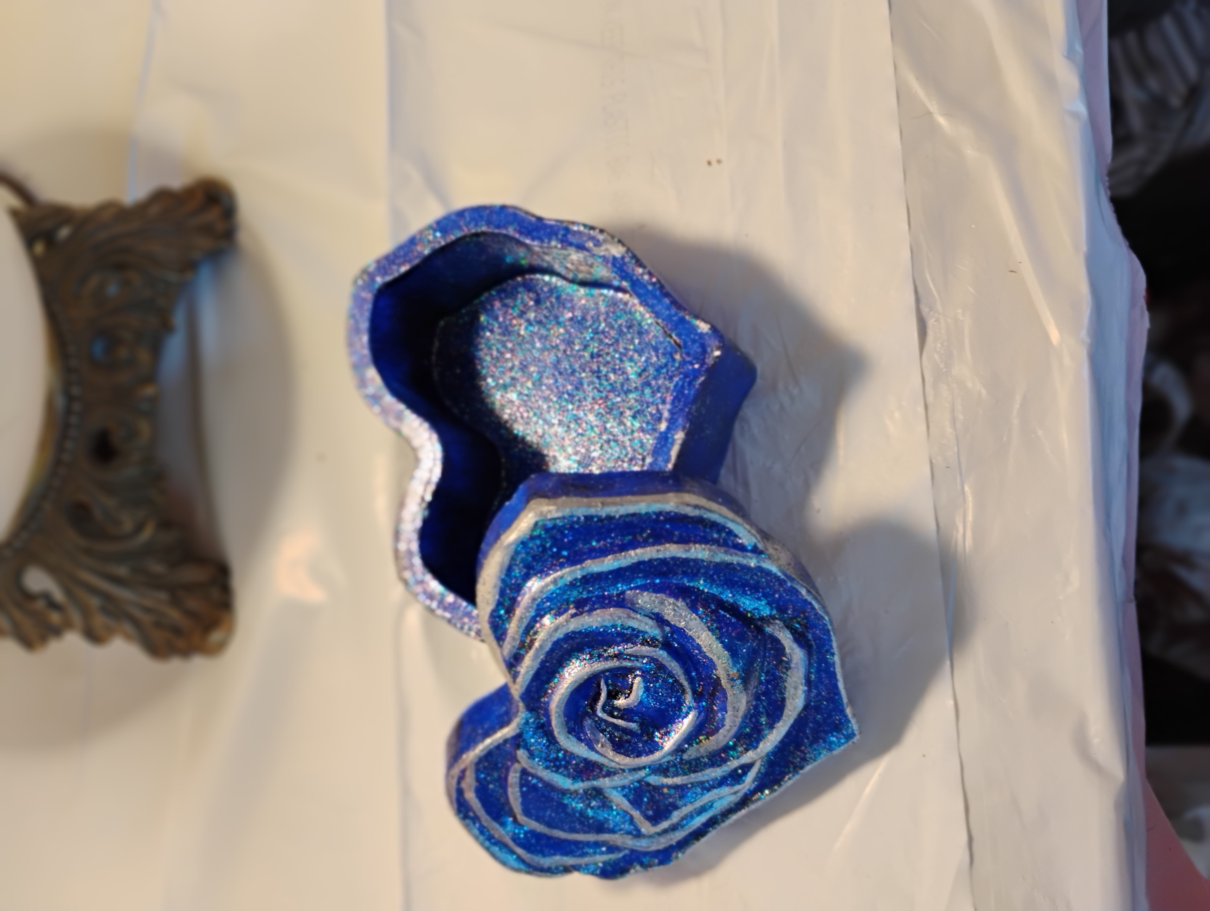 Glitter purple rose heart trinket jar.