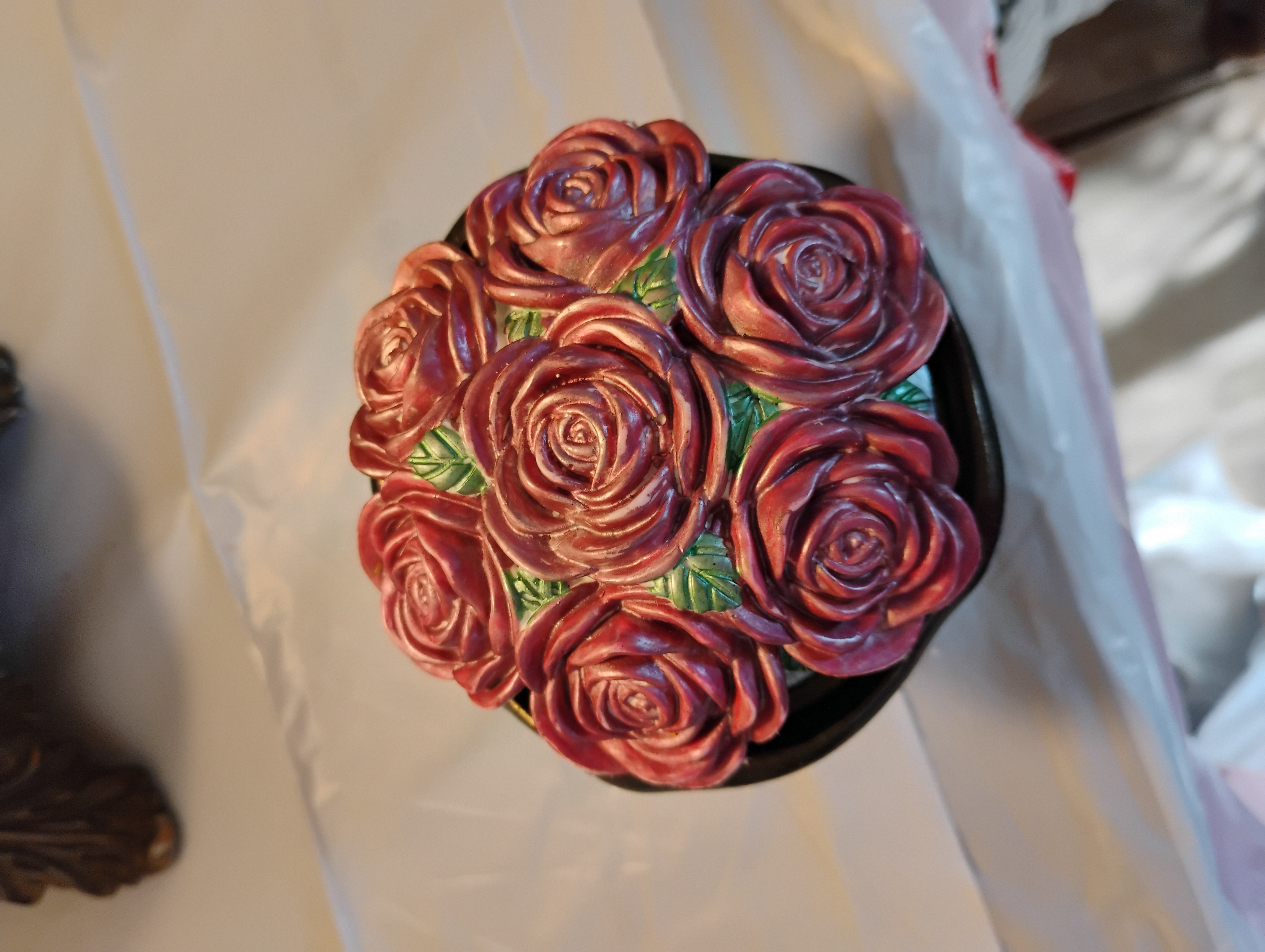 Handmade ceramic resin rose vase trinket jar